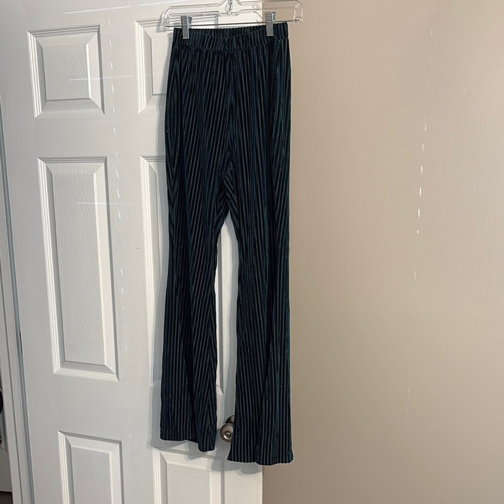 Striped Green Velvet Flare Pants